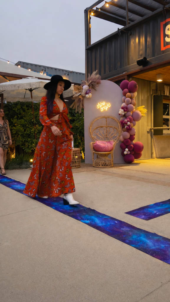 Boho fashion show setup by Event Flow Co. for XtyleIt at SteelCraft Garden Grove, CA
