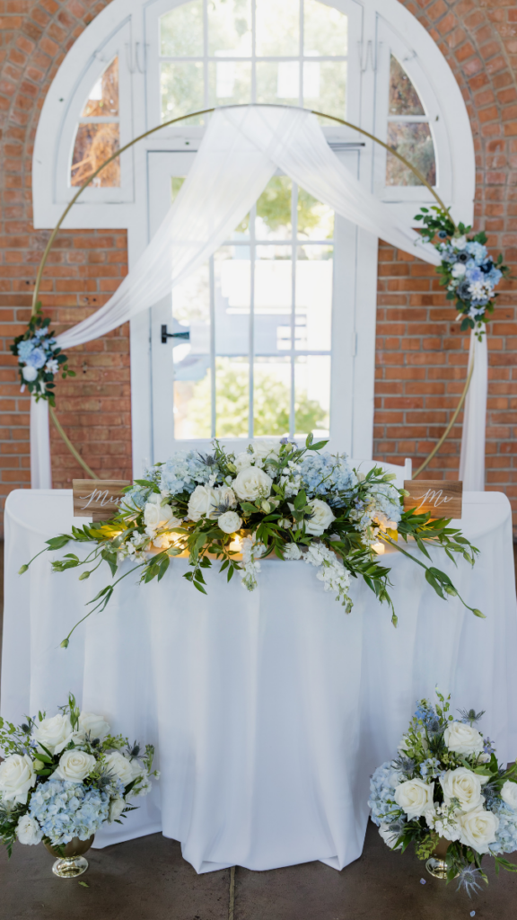 Custom wedding arch by Event Flow Co. at The Brick, San Diego | Florals by Humming Blossoms